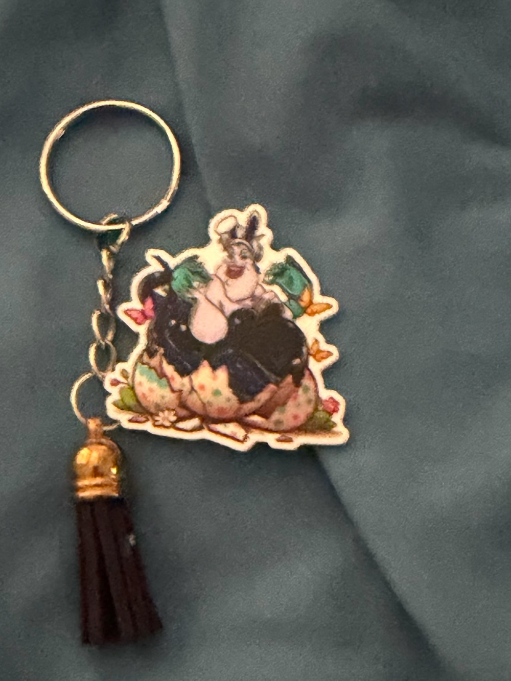 Black and Gold Tassel Keychain with Character Charm